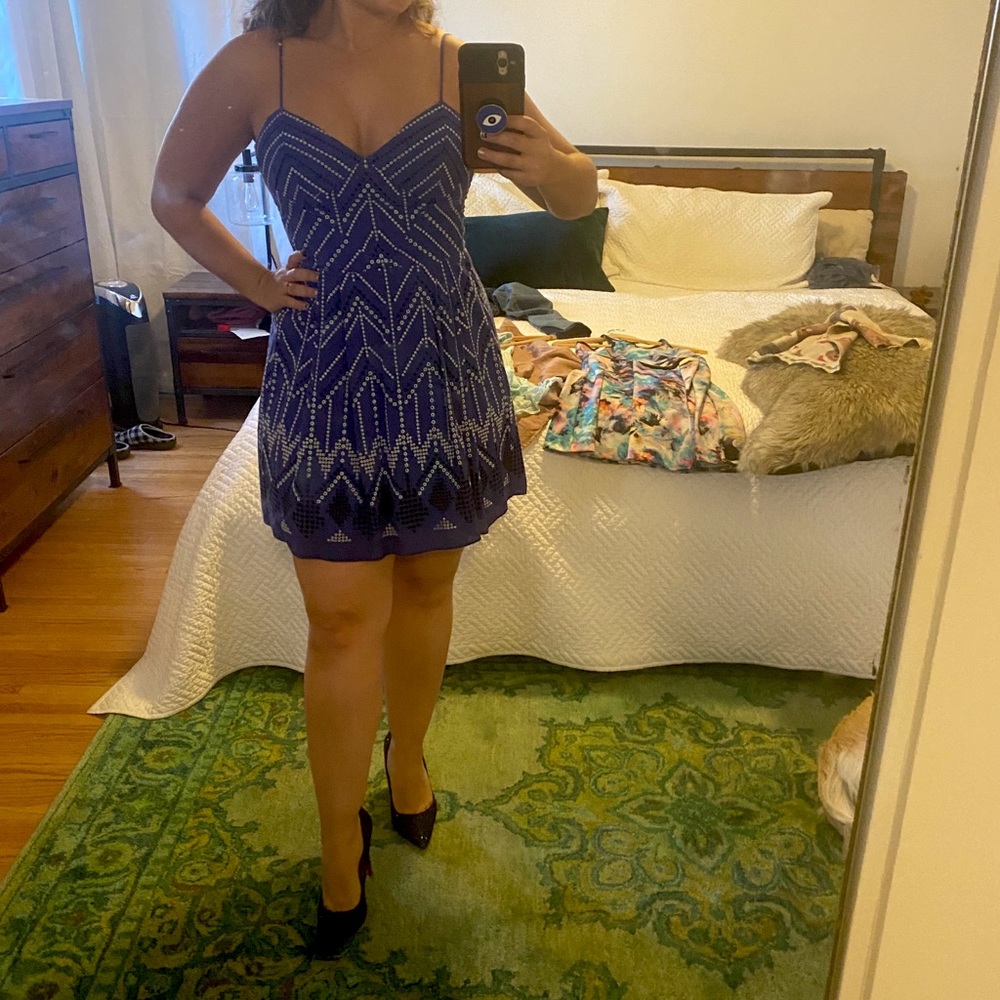 Parker Cotton Eyelet Fit & Flare Blue Dress